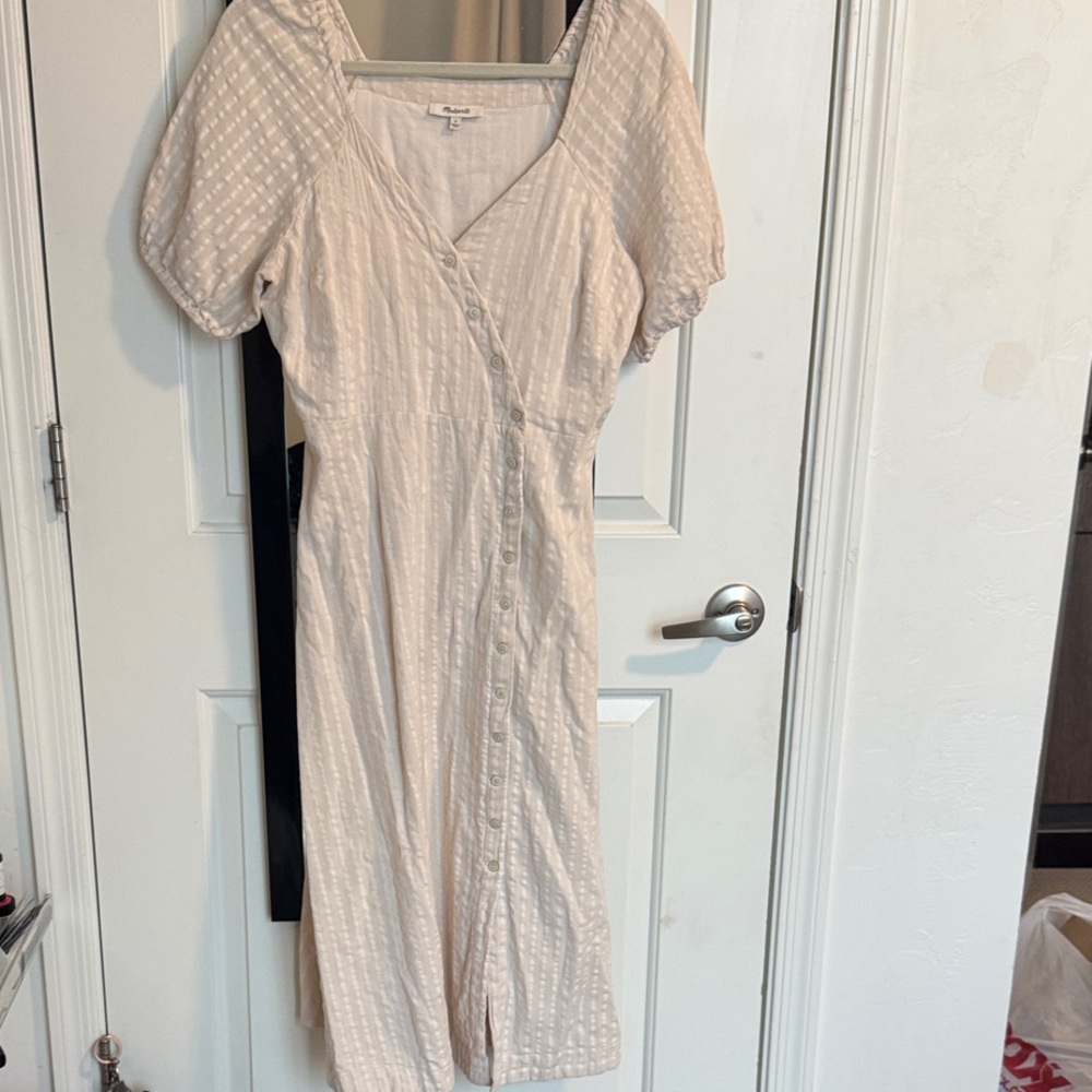Madewell Cream Button-Front Midi Dress